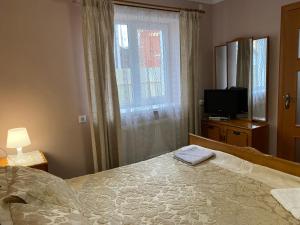 斯基希德尼萨Villa Vella的一间卧室设有一张床、一个窗口和一台电视