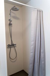 塞尔福斯Efri Bru的带淋浴和浴帘的浴室