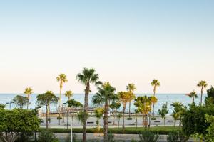 利马索尔City Centre Rooms的享有海滩和棕榈树的景致