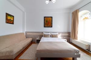 加拉茨Vila Belvedere的一间卧室配有一张床和一张沙发