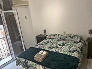 格拉纳达Barbieri Granada Pensión的一间卧室配有一张带绿毯的床