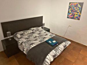 格拉纳达Barbieri Granada Pensión的一间卧室配有一张黑色床头板的床