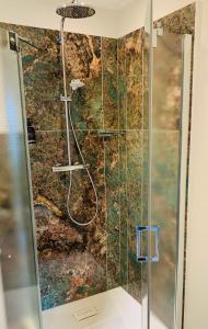 梅特曼BESOTEL Mettmann的带淋浴的浴室和玻璃门