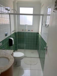 弗洛里亚诺波利斯Praia Pousada Tatuíra的绿色瓷砖浴室设有卫生间和淋浴。