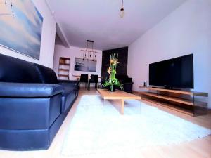 塔那那利佛Cosy and Charming Home 2的客厅配有蓝色的沙发和电视
