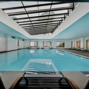 埃斯特角城Apartamento Punta del Este的大型游泳池设有大型天花板