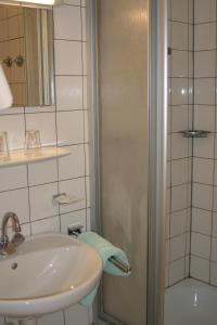 因斯布鲁克因斯布鲁克科平豪斯旅舍的一间带水槽和淋浴的浴室