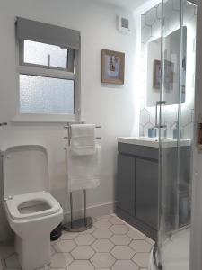 CaeathroChalet 174 Glan Gwna Park Caernarfon的白色的浴室设有卫生间和水槽。