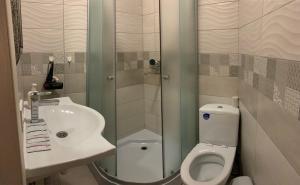 切尔诺夫策Mini-Hotel Sakvoyage的一间带卫生间和水槽的小浴室