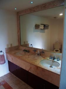 科苏梅尔Beachfront Apartment Your Home in Cozumel的一间带水槽和大镜子的浴室