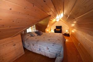拜圣保罗Chalet Paradis de Charlevoix的小木屋内的卧室,配有一张床