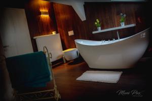 蔡茨Villa Prestige的铺有木地板,设有带白色浴缸的浴室