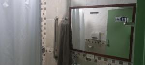 麦德林埃斯图迪奥斯劳雷莱斯哈比塔宾馆的设有带镜子和水槽的淋浴的浴室