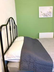 索普隆Fidelissima Apartman的绿色墙壁客房的一张床位