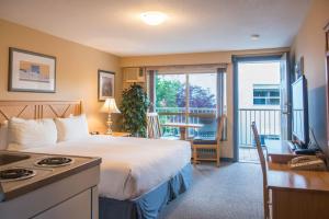 萨蒙阿姆希尔拓普酒店 - 鲑鱼湾的酒店客房设有一张床和一个阳台。