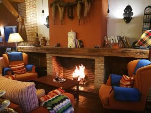 因凡特斯新镇La Casona del Abuelo Parra的客厅设有壁炉和沙发。