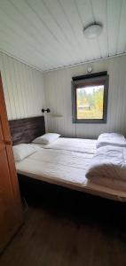 伊德勒Fjällstuga 5B i Foskros m kamin的窗户客房内的一张大床
