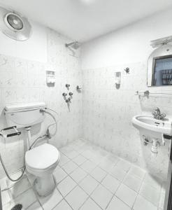 加德满都Cloud 9 Garden的白色的浴室设有卫生间和水槽。