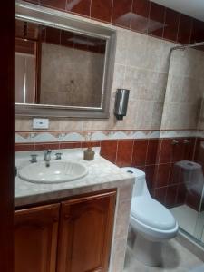圣罗莎德卡瓦尔CIELITO LINDO的一间带水槽、卫生间和镜子的浴室