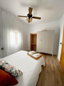El CampoCasa Rural La abuela的一间卧室配有一张床和吊扇