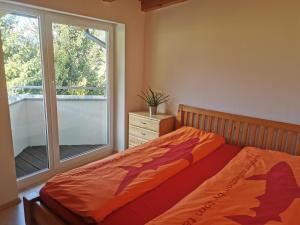 齐勒谷地里德Ferienwohnung Christina的一间卧室设有一张床和一个大窗户
