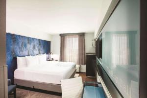 达拉斯达拉斯市中心拉金塔旅馆及套房的酒店客房设有床和窗户。