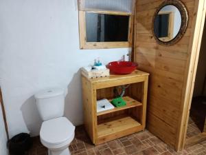 FómequeEl Refugio del Oso de Anteojos的一间带卫生间、水槽和镜子的浴室