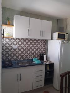 拉里奥哈El Cardón的厨房配有水槽和白色冰箱