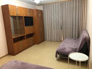 新西伯利亚1к. Апартаменты НСК на ул.Блюхера 67/1的一间酒店客房,配有一张床和一台电视