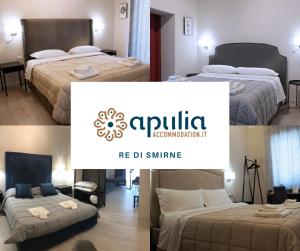 巴里Re di Smirne by Apulia Accommodation的酒店客房设有两张床,标有“aphula ne denna”的标语