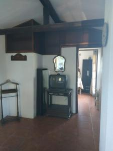 塞拉纳镇Paraíso Serrano的配有电视和带镜子的桌子的房间