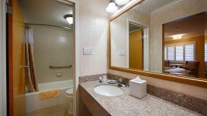 米尔布雷SFO El Rancho Inn SureStay Collection by Best Western的一间带水槽和镜子的浴室