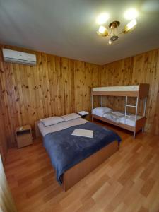 卡罗利诺-布加兹Бирюза的一间卧室配有一张床和一张双层床。