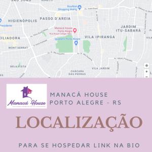 阿雷格里港Manacá House Porto Alegre的一张拉尔卡帕房子和普埃托阿勒格瑞塔地图