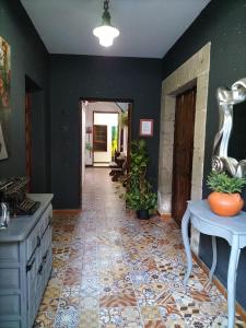 阿古伊梅斯Casa rural el Burro的厨房铺有瓷砖地板,设有走廊