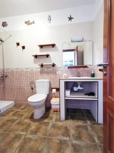巴尔韦尔德Apartamento en La Caleta El Hierro的一间带卫生间、水槽和镜子的浴室