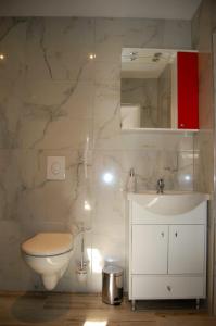 克利默内什蒂Vila Phoenix的浴室配有白色卫生间和盥洗盆。
