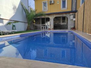 萨潘贾Villa SD Sapanca的房屋前的游泳池