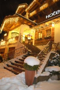 富尔普梅斯克里斯特尔运动酒店的门前的楼梯上下雪的酒店
