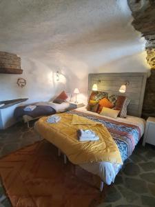 拉萨尔韦塔Ranch du Haut-Languedoc的一间卧室,配有两张床