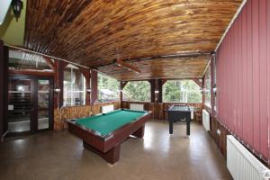 普雷代亚尔精选度假村的红色墙壁的房间里设有一张台球桌