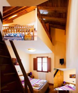 莱特萨穆苏恩扎尔旅馆的卧室配有双层床和楼梯,两幅图片
