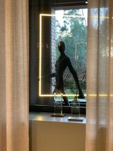 圣玛丽亚大德费拉DS Hotel Lusopark的站在窗户上的男人的雕像
