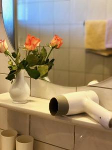 布里克森谷地霍普夫加尔滕Pension Heidelberg - Fam Fuchs的浴室设有玫瑰花瓶和镜子