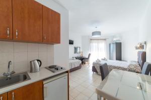 法里拉基亚尼利亚精品公寓酒店的厨房以及带沙发的起居室。