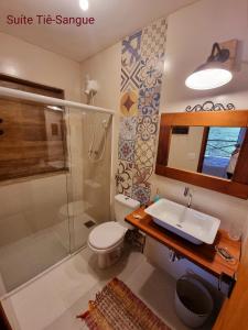 皮拉伊河畔巴拉Pousada Recanto da Lunane的浴室配有卫生间、盥洗盆和淋浴。