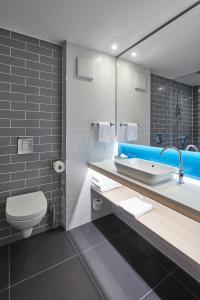 梅尔齐希Holiday Inn Express - Merzig, an IHG Hotel的一间带卫生间、水槽和镜子的浴室