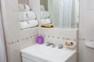 罗萨里奥托雷波托西公寓的浴室配有盥洗盆、镜子和毛巾