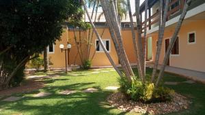 弗洛里亚诺波利斯Pousada Santo Sol的棕榈树庭院和建筑