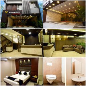 钦奈The Hydel Park - Business Class Hotel - Near Central Railway Station的客厅四张不同照片的拼贴画